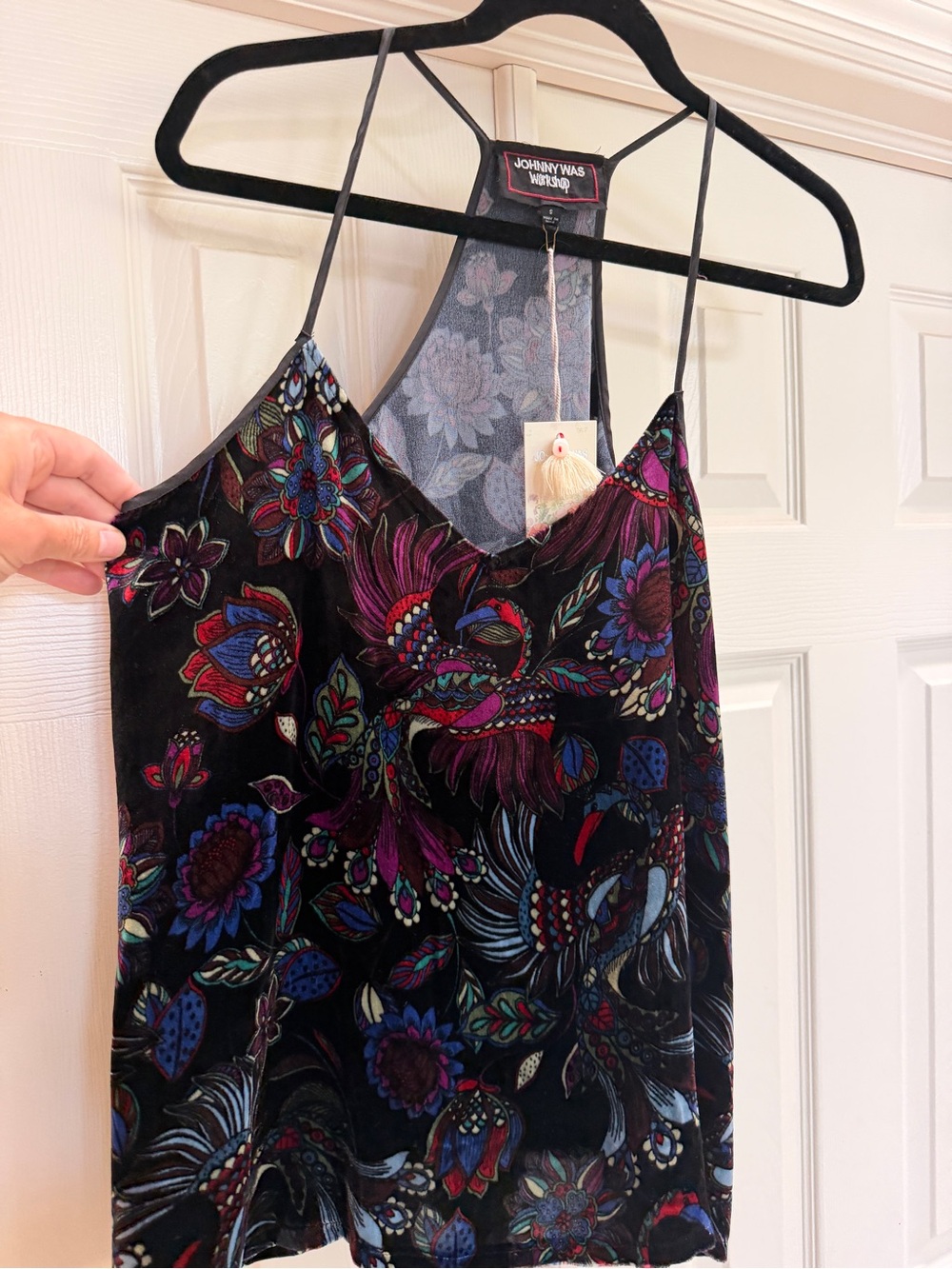 Johnny Was Floral Velvet Silk Cami Top - Black S - Picture 6 of 9